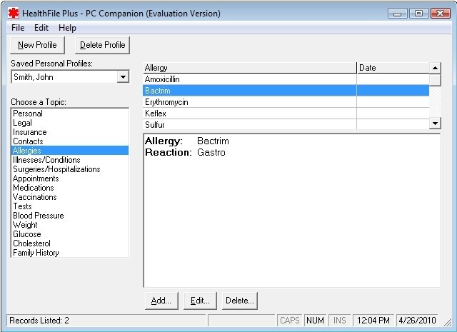 HealthFile Plus Screenshot